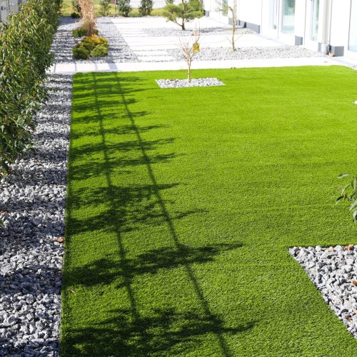 Back yard with very neat rolled turf