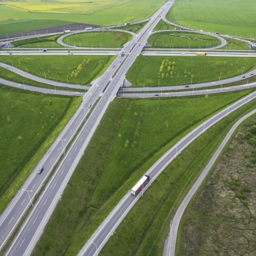aerial view of highway road interchange